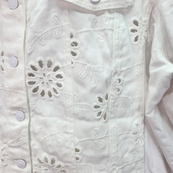 Belle by Kim Gravel Eyelet Jacket Womens XL White Flower Knit Sleeves Pockets - Picture 4 of 10